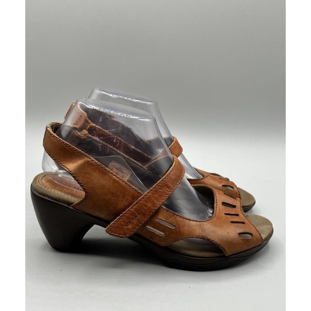 Merrell Evera Chase Tan Leather 3'' Heel Slingback Cycling Sandal J58052 Size 9‎